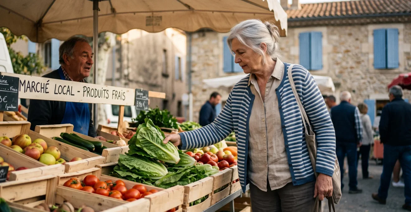 Personne senior choisissant des produits frais sur un marché local ou dans un commerce de proximité à Balaruc-les-Bains